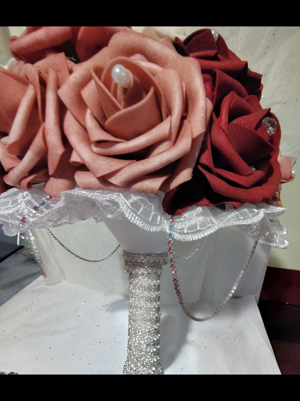 Artificial Rose Bouquet in Dusty Rose & Burgundy